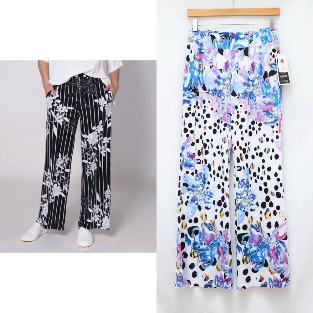 NWT Marallis palazzo pants stretch relaxed loungewear comfy abstract floral S